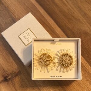 Pink Linen Gold and Cream Sunflower Earrings